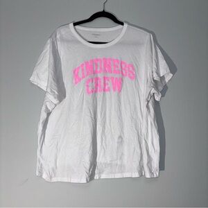 White T-Shirt with Pink 'Kindness Crew' Print